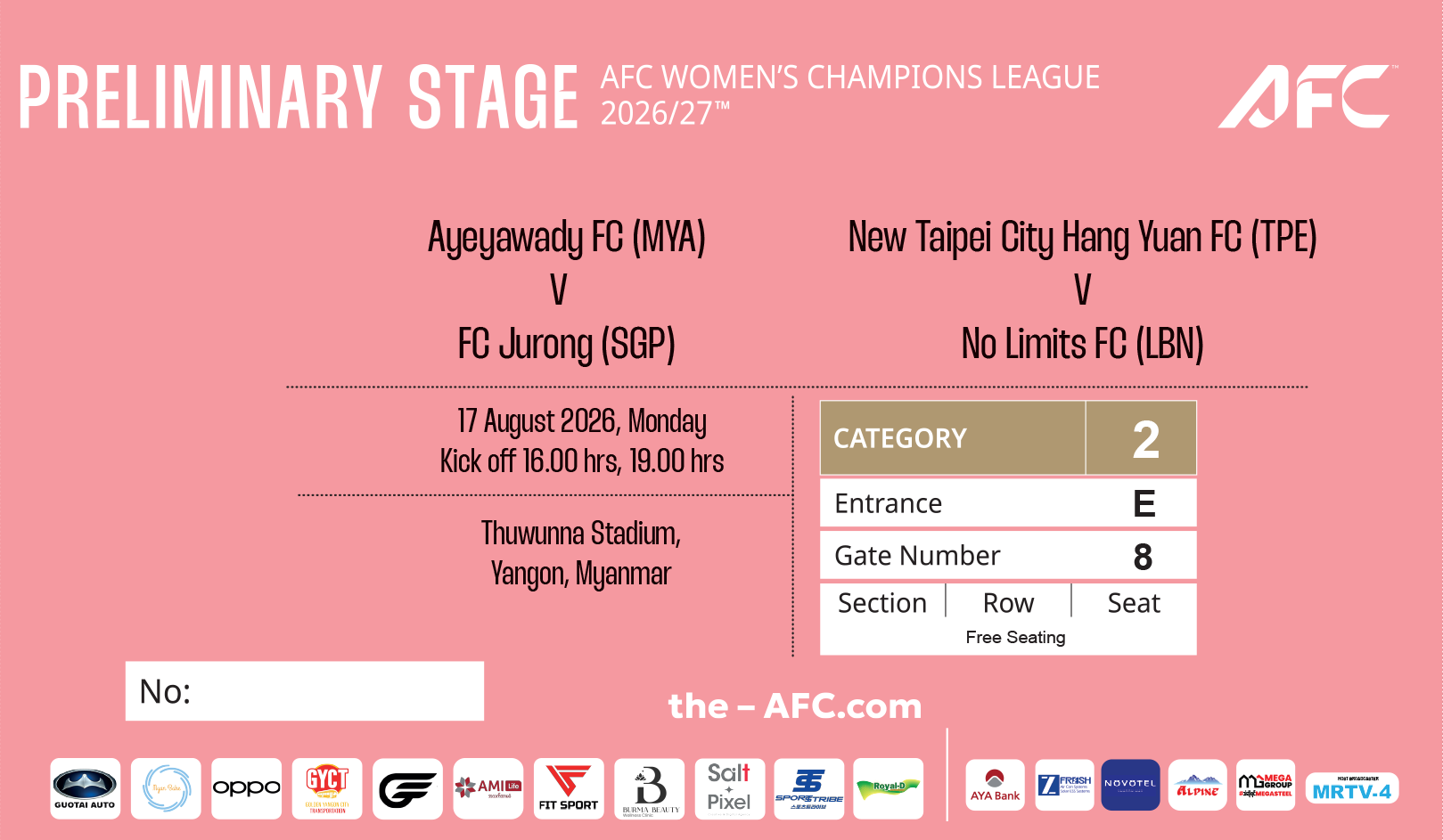 AWCL 17 Aug 2026 Fixture