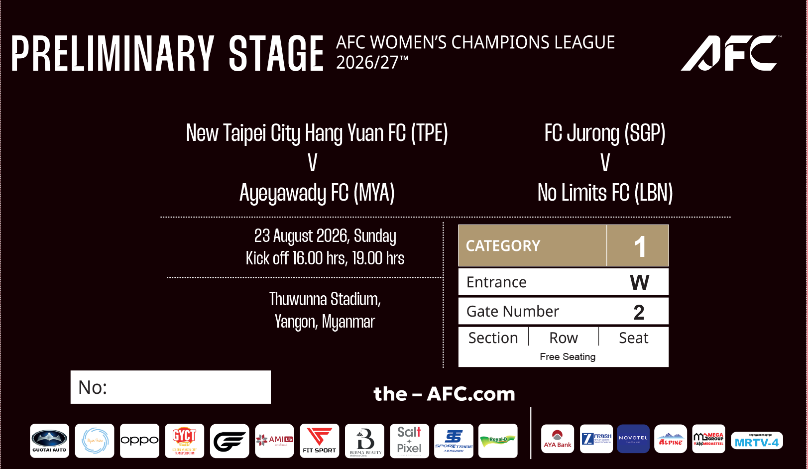 AWCL 23 Aug 2026 Fixture